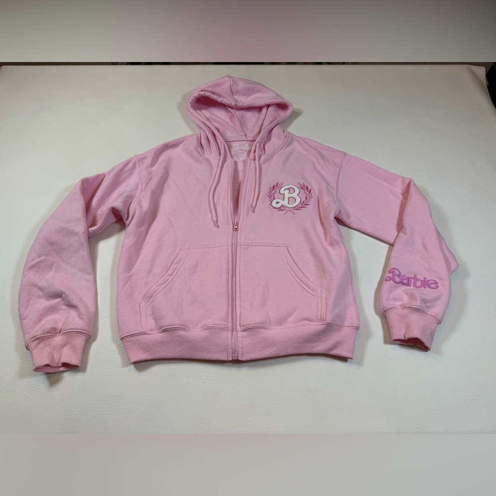 Barbie Malibu Club Full Zip Hoodie Graphic Sweatshirt Womens Pink XS (bin Z)